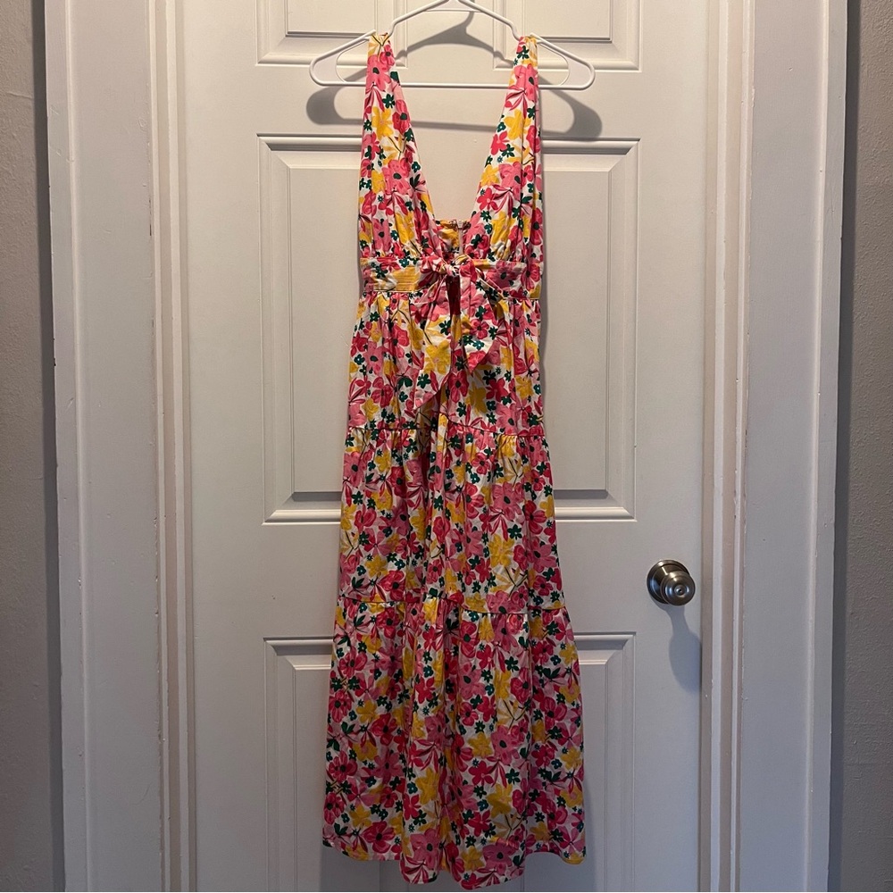 *BNWT* Floral Pink and Yellow Maxi Dress, Plunging Neckline, Adjustable Straps
